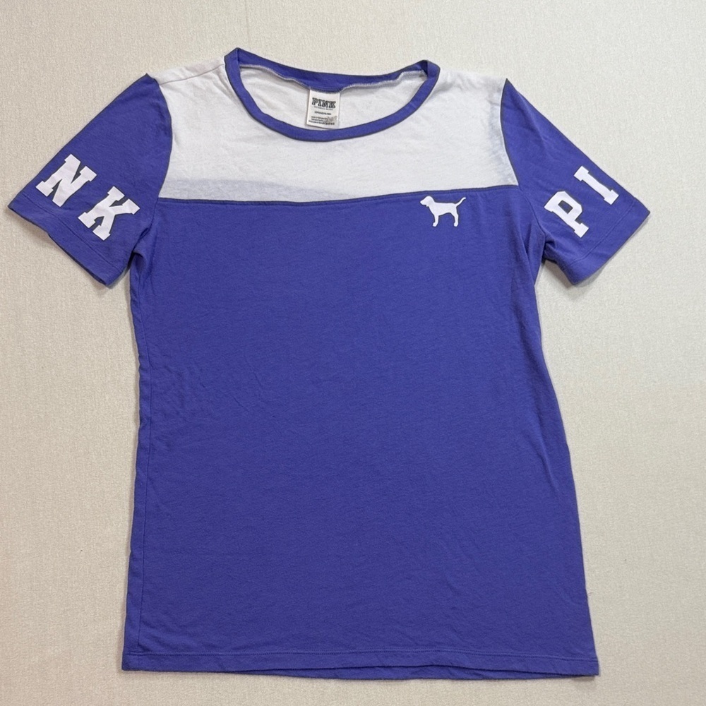 PINK Victoria's Secret Purple and White Short Sleeve Tee
